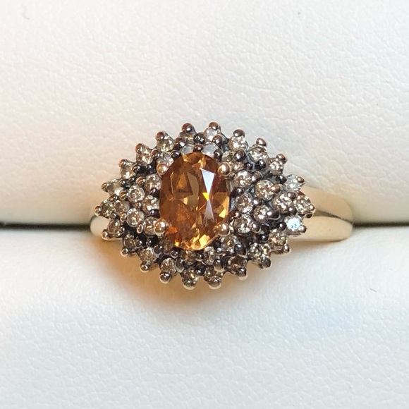 💍John C Rinker Solid 14K Gold Diamond& Mocha zircon Ring - Picture 1 of 13